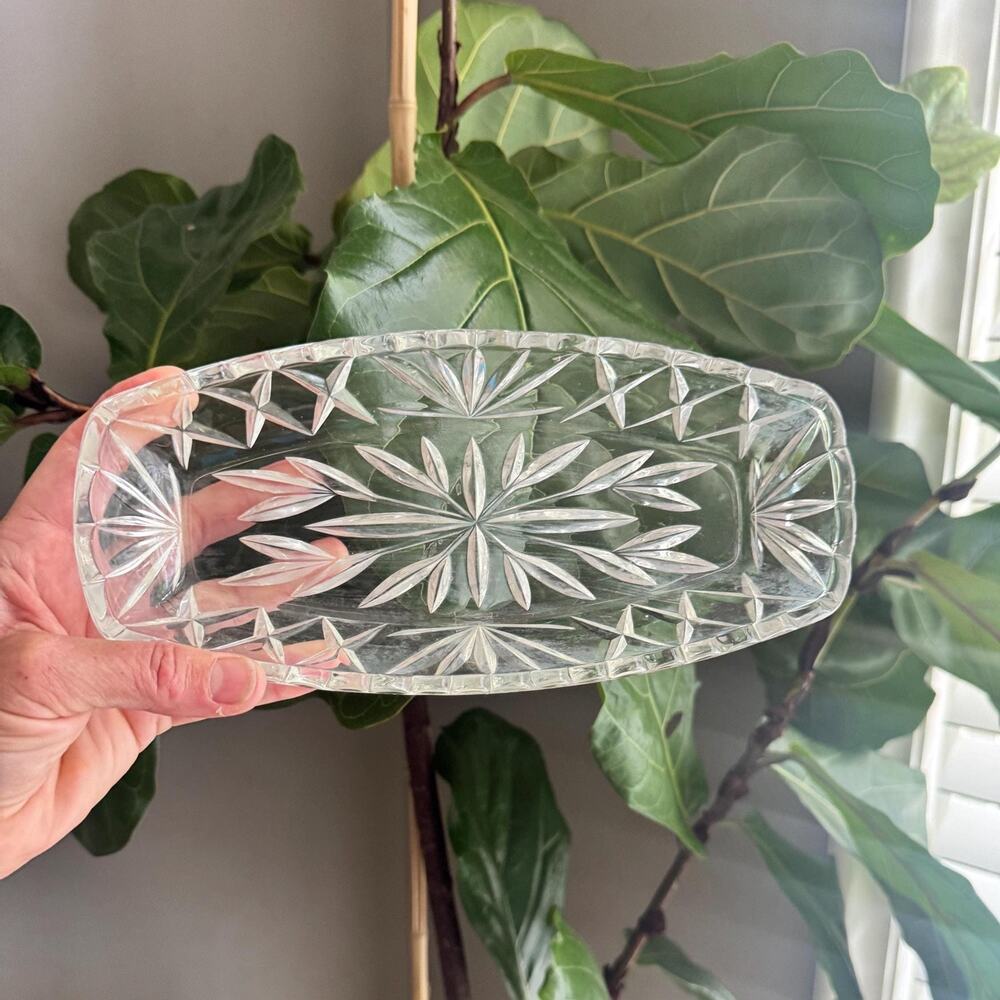 Vintage Hazel Atlas Starburst Glass Celery Dish 9", Vanity Tray, Catchall